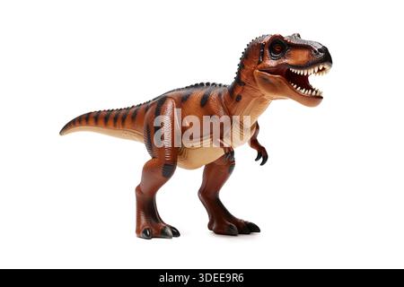 Feroci dinosauri carnivori isolati su sfondo bianco, che mostrano texture dettagliate e pose minacciose di predatori preistorici. Foto Stock