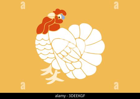Illustrazione vettoriale di un tacchino su sfondo giallo. Stile piatto. Illustrazione Vettoriale