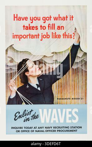 Poster della propaganda americana della seconda guerra mondiale (US Navy, 1944). WAVES poster "hai le carte in regola per compilare un lavoro importante come questo" Recruitment. Rigger paracadute Foto Stock