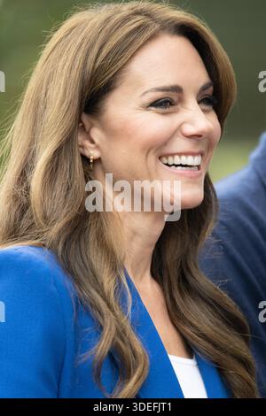 Marlow, Regno Unito. 12 ottobre 2023. Il Principe e la Principessa del Galles partecipano a un workshop di fitness mentale gestito da SportsAid presso il Bisham Abbey National Sports Centr Foto Stock