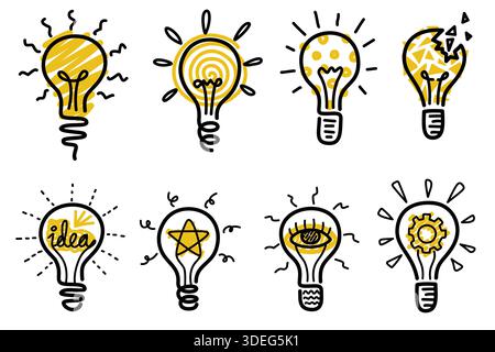 Scarabocchi disegnati a mano che rappresentano creatività e idee Illustrazione Vettoriale