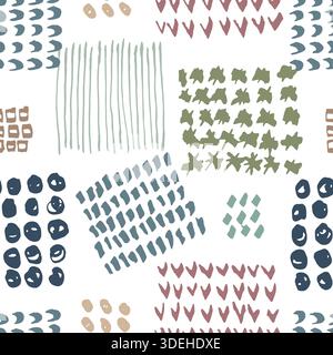 Motivo astratto con forme quadrate a doodle colorate Illustrazione Vettoriale