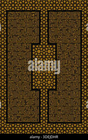 Sfondo geometrico islamico di lusso. Design ornamentale in oro e nero con motivi a stelle ed elementi in stile Kufic Illustrazione Vettoriale