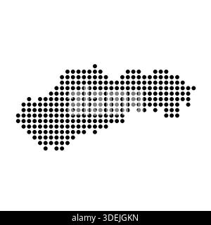 Mappa punteggiata del paese della Slovacchia. Illustrazione di pixel con macchie nere isolata su sfondo bianco. Mosaico del cerchio vettoriale. Illustrazione Vettoriale