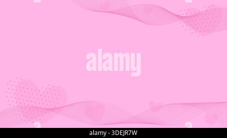 Love Heart and Wave Pattern Ornament Design con sfondo rosa tenue Illustrazione Vettoriale