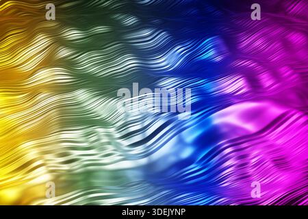 Animazione 3D astratta con onde fluide a righe e colori arcobaleno vivaci. Nessuna persona presente. Movimento senza interruzioni adatto per design moderno, tecnologia e. Foto Stock