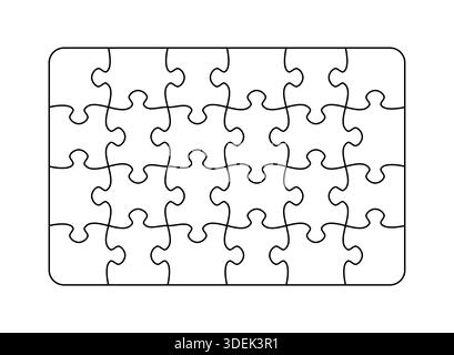 Seghetto alternativo tessere modello vuoto. Linee di taglio semplice design a griglia per maschere puzzle rettangolare arrotondato - 24 pezzi. Illustrazione Vettoriale