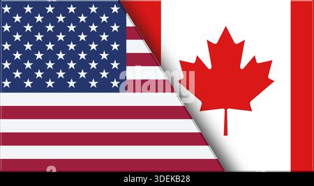 Bandiere degli Stati Uniti e del Canada. Due bandiere insieme Stati Uniti e Canada. Relazioni Stati Uniti - Canada. Competizioni sportive tra paesi. 3D. Foto Stock