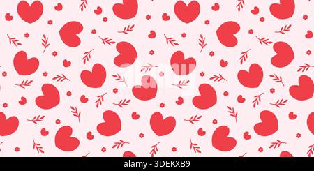 Love Pattern con Nubes e foglie. Design a cuore disegnato a mano. Buon San Valentino sfondo perfetto per inviti, biglietti, stampe, abbigliamento, poster Illustrazione Vettoriale