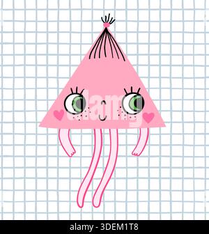 Simpatico personaggio triangolare disegnato a mano, forma geometrica vettoriale per i progetti dei bambini per matematica, geometria e risorse didattiche Illustrazione Vettoriale