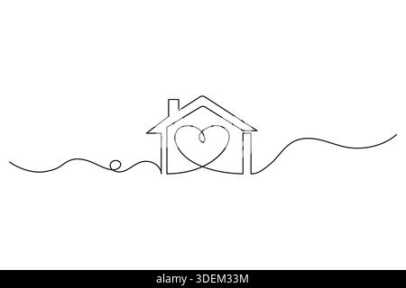 Arte vettoriale di un edificio residenziale e cuore che rappresenta la famiglia e l'amore Illustrazione Vettoriale