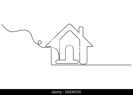 Disegno vettoriale disegnato a mano del profilo di una casa con camino che rappresenta la casa e la proprietà Illustrazione Vettoriale