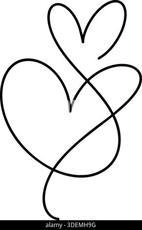 Disegno con linee nere con due cuori vettoriali sovrapposti. Simboleggiando la connessione, la collaborazione e l'affetto Illustrazione Vettoriale