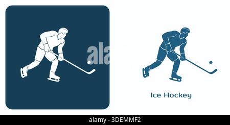 Illustrazione vettoriale stilizzata di un giocatore di hockey su ghiaccio in movimento. Illustrazione Vettoriale