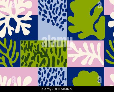 Sfondo artistico moderno con motivo floreale ingenuo disegnato a mano. Sfondo astratto contemporaneo, modello di design vettoriale Illustrazione Vettoriale