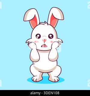 Carino coniglio bianco con un design di cartone animato con illustrazione vettoriale Expression sorpresa Illustrazione Vettoriale