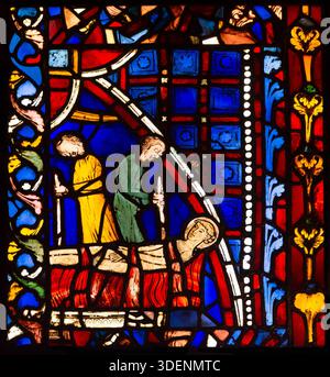St Vincent Burnt on the rack, Scolored Glass, Abbazia di Saint-Germain-des-Pres, Parigi, 1240-1245, Foto Stock
