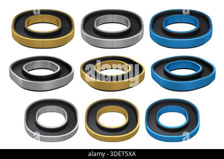 Set di nastri trasportatori per l'aeroporto dall'area di ritiro bagagli isolato su sfondo bianco. rendering 3d del concetto di vacanza di viaggio. Foto Stock