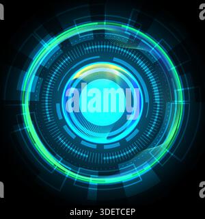 Sfondo della moderna tecnologia Digital Dashboard con elementi dell'interfaccia utente Sci-Fi e design Neon HUD Illustrazione Vettoriale