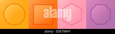 Set di cornici 3d colorate. Sfondo arancione, rosa, rosso e viola Illustrazione Vettoriale