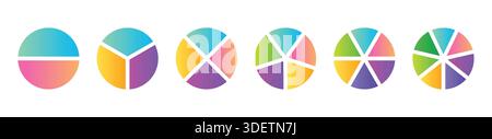 Set di grafici a torta a colori alla moda. Collezione di diagrammi colorati Illustrazione Vettoriale