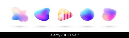 Set di elementi olografici liquidi. Moderne forme iridescenti a gradiente fluido Illustrazione Vettoriale