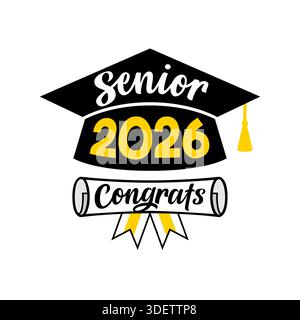 Senior 2026 congratulazioni per l'icona creativa. Concetto di evento natalizio. Banner scuola o sito Web. Design del badge o del pulsante a spillo. Illustrazione Vettoriale