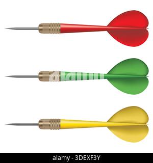 Frecce Dart realistiche in colori diversi su sfondo bianco Illustrazione Vettoriale