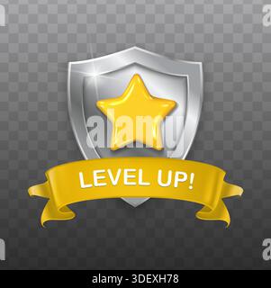 illustrazione dell'icona stile cartone animato. Distintivo stella di livello superiore, premio vincitore, bonus risultato. Illustrazione Vettoriale