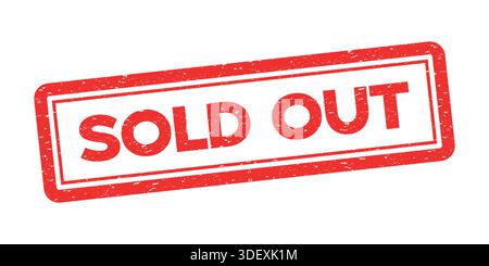 Logo adesivo etichetta con etichetta da timbro esaurita rosso con design vettoriale a trama grunge Illustrazione Vettoriale