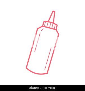 Graziosa bottiglia ketchup disegnata a mano. Illustrazione Vettoriale