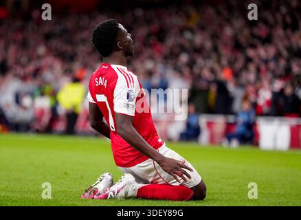 Foto del file datata 03-12-2025 del Bukayo Saka dell'Arsenal, che ha affrontato l'Arsenal con l'accordo di un nuovo contratto a lungo termine con il club nord di Londra, la Press Association capisce. Data di pubblicazione: Venerdì 9 gennaio 2026. Foto Stock