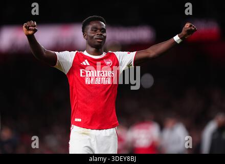 Foto del file datata 03-12-2025 del Bukayo Saka dell'Arsenal, che ha affrontato l'Arsenal con l'accordo di un nuovo contratto a lungo termine con il club nord di Londra, la Press Association capisce. Data di pubblicazione: Venerdì 9 gennaio 2026. Foto Stock
