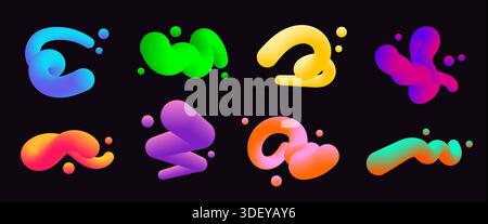 Linee ritorte 3d multicolore astratte con punti gradienti Illustrazione Vettoriale