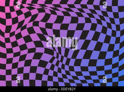 Sfondo a scacchiera ondulato. Schema psichedelico contorto Illustrazione Vettoriale