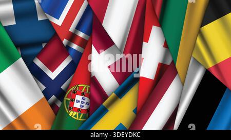 Set di flag variante impilati uno sopra l'altro Illustrazione Vettoriale