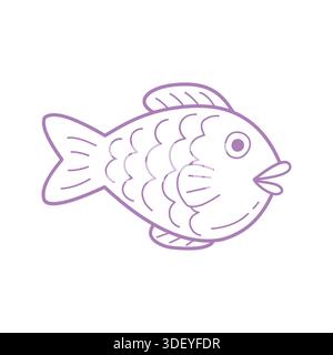Carino Fish Hand Drawn Illustration in Simple Doodle Style Illustrazione Vettoriale