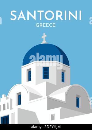 Santorini grecia moderno design poster in stile piatto. Stock vettoriale Illustrazione Vettoriale