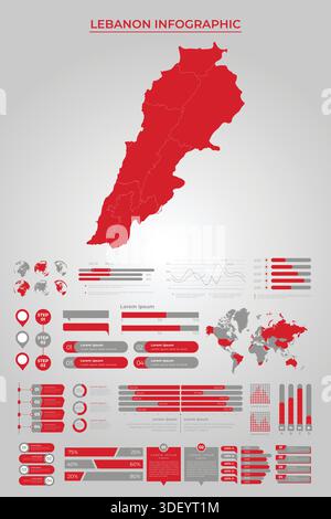 Modello di mappa PER IL LIBANO con elementi infografici aziendali Illustrazione Vettoriale