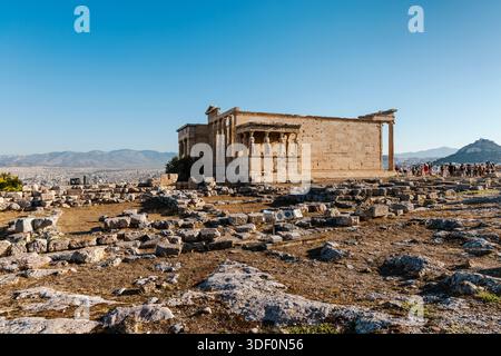 Cariatidi dell'Eretteo (Tempio di Atena Polias), Acropoli, Atene, Grecia Foto Stock