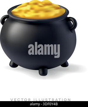 vaso d'oro 3d con monete. Rendering jackpot casinò. Simbolo della slot bonus del tesoro, fortuna del gioco d'azzardo. Illustrazione del giorno di St. Patricks Illustrazione Vettoriale