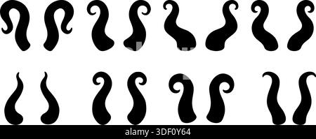 Set di avvisatori acustici curvi neri. Corna vettoriali e demoni per creature fantasy, mascotte e progetti di design Illustrazione Vettoriale