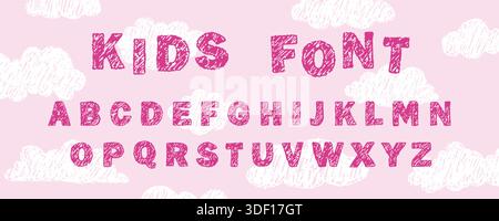 Pastello dell'alfabeto inglese. Font per scrittura a mano per bambini con lettere ingenue e giocose. Stile grunge. Illustrazione vettoriale Illustrazione Vettoriale