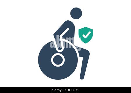 Icona assicurazione invalidità. stile icona a tinta unita. icona relativa al vantaggio. illustrazione vettoriale degli elementi assicurativi Illustrazione Vettoriale