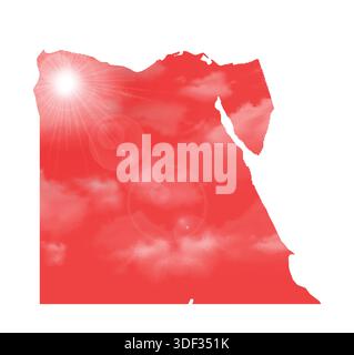 Mappa DELL'EGITTO con il bel sole e le nuvole nel corpo Illustrazione Vettoriale