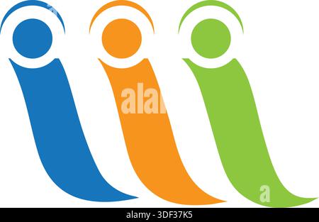 Three People Growth Logo Design Human Teamwork icona modello vettoriale Illustrazione Vettoriale