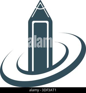 Icona modello vettoriale creativo Design del logo Real Estate di Pen Tower Illustrazione Vettoriale