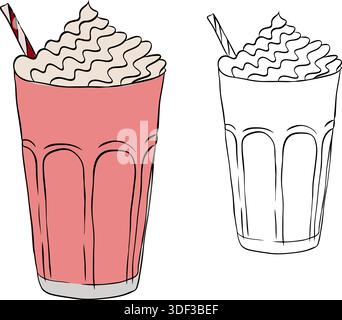 Illustrazione disegnata a mano isolata per il latte. Grafica vettoriale con inchiostro a linee colorate. Firma silhouette per logo, stampa, fumetti, moda, pop art, tavole, d Illustrazione Vettoriale