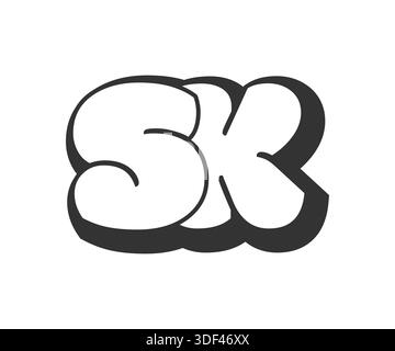 Logo SK, scritta fumettistica a bolle, arrotondata con silhouette in bianco e nero in stile graffiti. Testo alla moda in età prescolare e lettera K per festa, persona Illustrazione Vettoriale