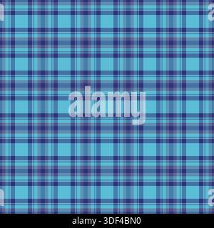 Tessuto con motivo tartan da uomo, plaid vettoriale con texture yard. Tessuto di sfondo per biglietti di auguri senza cuciture nella tavolozza dei colori ciano e blu. Illustrazione Vettoriale